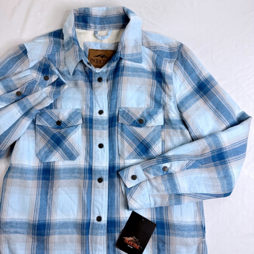Pacific Trail Womens Light Blue Plaid Fur Lined Flannel Shirt Jacket S PLJ9734A